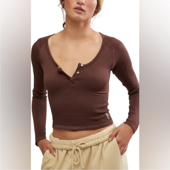 Free People Movement Bail Out Long Sleeve Layer Top Cocoa Brown $68 Retail NWT - Picture 3 of 8